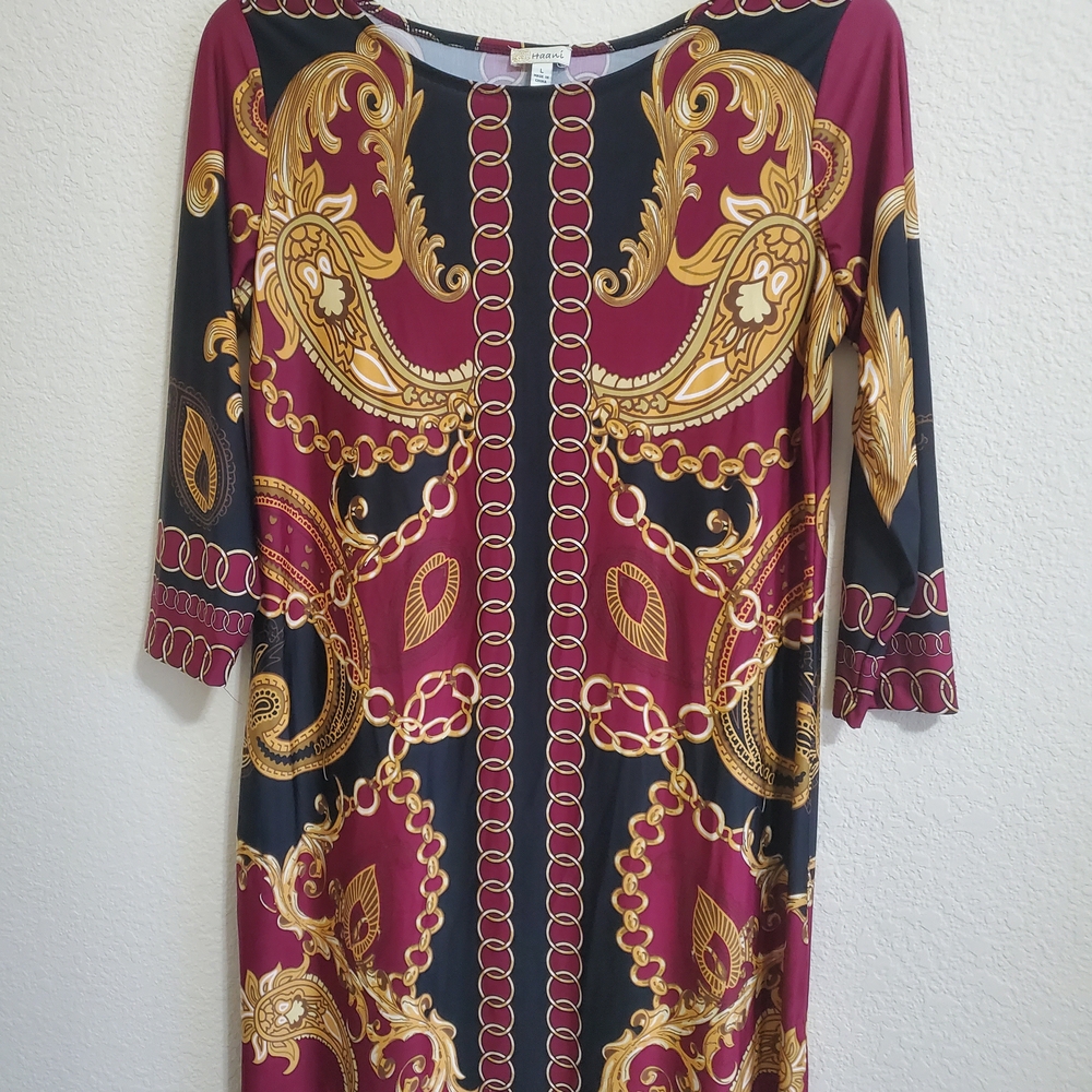Haani Black and Gold Baroque Long Sleeve Dress